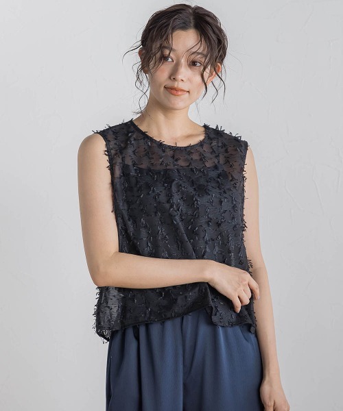 Droite lautreamont(ドロワットロートレアモン)の「リボンカットジャガードブラウス≪手洗い可能≫(シャツ/ブラウス・レディース・オフホワイト/ブルー/ブラック・M)」の19枚目の写真