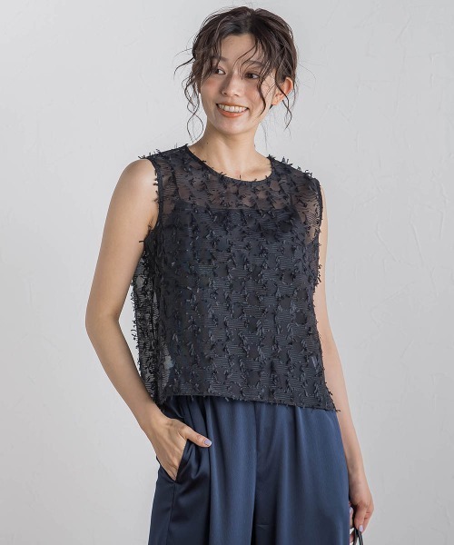 Droite lautreamont(ドロワットロートレアモン)の「リボンカットジャガードブラウス≪手洗い可能≫(シャツ/ブラウス・レディース・オフホワイト/ブルー/ブラック・M)」の20枚目の写真