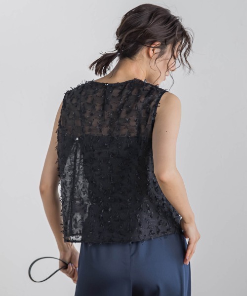 Droite lautreamont(ドロワットロートレアモン)の「リボンカットジャガードブラウス≪手洗い可能≫(シャツ/ブラウス・レディース・オフホワイト/ブルー/ブラック・M)」の22枚目の写真