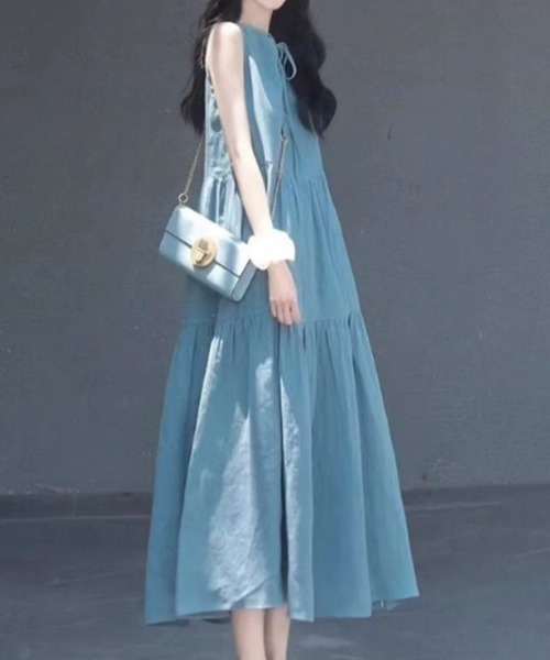 SallyLunn(サリーラン)の「半袖シャーリングワンピース(ワンピース・レディース・ブルー・MEDIUM/LARGE)」の2枚目の写真