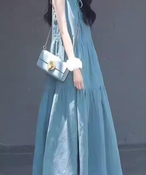 SallyLunn(サリーラン)の「半袖シャーリングワンピース(ワンピース・レディース・ブルー・MEDIUM/LARGE)」の4枚目の写真