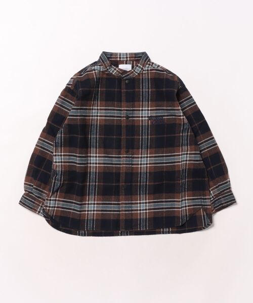 GROOVY COLORS（グルービーカラーズ）の「Wool Plaid Band Collar Graffiti Shirt（シャツ/ブラウス・キッズ・ブラウン・125/115）」の2枚目の写真