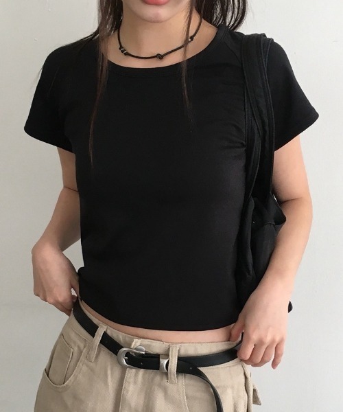 anyonemore(エニワンモア)の「ベーシッククロップドラグラン半袖Tシャツ(Tシャツ/カットソー・レディース・アイボリー/ブラック/ピンク/グレー・FREE)」の17枚目の写真