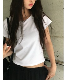 anyonemore（エニワンモア）の「ベーシッククロップドラグラン半袖Tシャツ（Tシャツ/カットソー）」