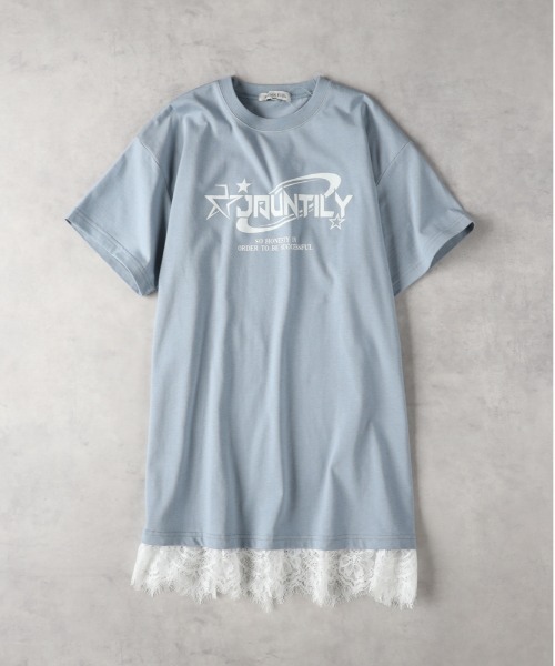 Right-on(ライトオン)の「【VIVIAN BLUE】裾レースカットワンピース(ワンピース・キッズ・サックスブルー/ダークグレー・130/140/150/160)」の1枚目の写真