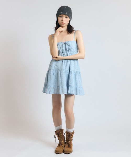 ACLENT（アクレント）の「コットンレースティアードミニキャミワンピース（ワンピース・レディース・ライトブルー/ホワイト/ブラック・SMALL/MEDIUM）」の14枚目の写真