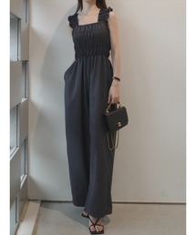 amel（エイメル）の「フリルストラップシャーリングジャンプスーツ / チャコール（サロペット/オーバーオール）」