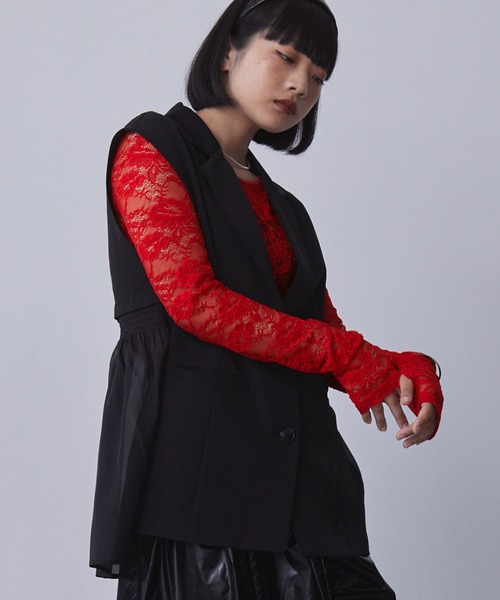 ストレッチレースコンパクトトップス（Tシャツ/カットソー