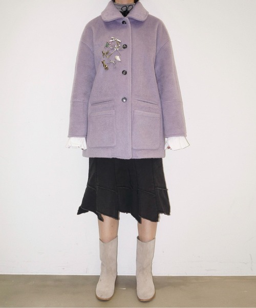 セール】removable-cuffs 2way shaggy jacket / フリルシャギー