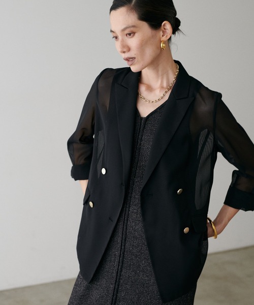 LARUTA（ラルータ）の「【LARUTA】メタル釦メッシュジャケット（テーラードジャケット・レディース・モカ/ネイビー/ブラック・FREE）」の7枚目の写真
