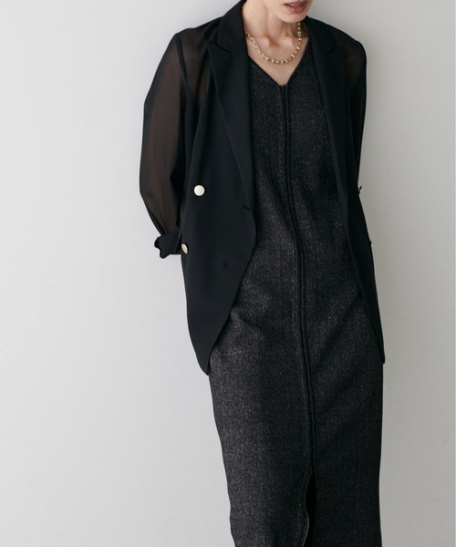 LARUTA（ラルータ）の「【LARUTA】メタル釦メッシュジャケット（テーラードジャケット・レディース・モカ/ネイビー/ブラック・FREE）」の5枚目の写真