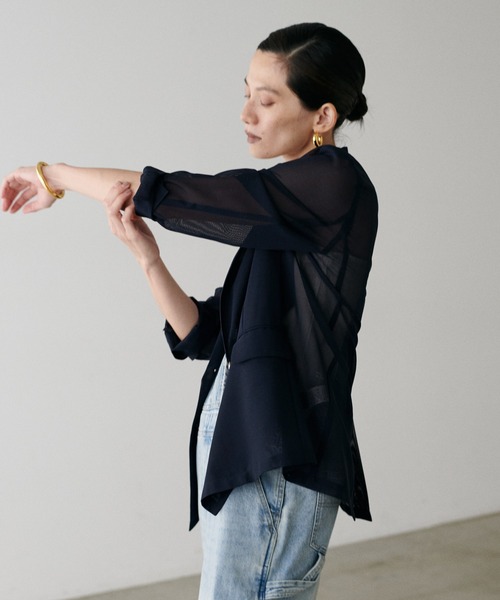 LARUTA（ラルータ）の「【LARUTA】メタル釦メッシュジャケット（テーラードジャケット・レディース・モカ/ネイビー/ブラック・FREE）」の18枚目の写真