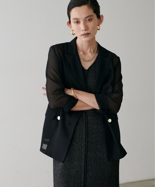 LARUTA（ラルータ）の「【LARUTA】メタル釦メッシュジャケット（テーラードジャケット・レディース・モカ/ネイビー/ブラック・FREE）」の6枚目の写真