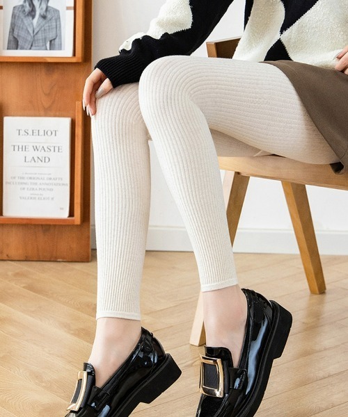 リブ細身美脚レギンス リブニット レギンス きれいめカジュアル