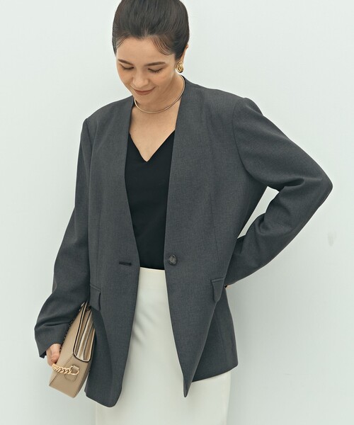 NOLLEY’S Sophi（ノーリーズソフィ）の「【WEB STAFF守屋☆別注】《セットアップ対応》ウォッシャブルソフトシャンブレーノーカラージャケット（ノーカラージャケット・レディース・カーキ/チャコールグレー・38/36/34）」の17枚目の写真