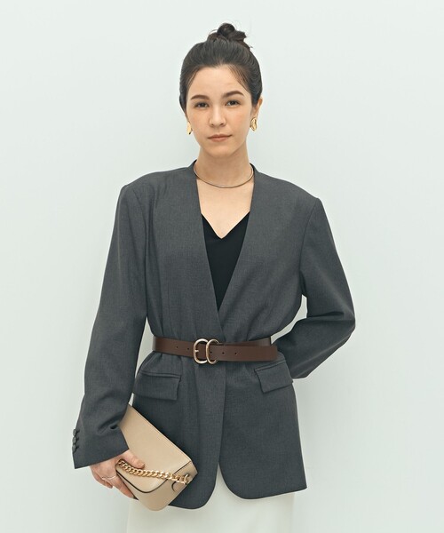 NOLLEY’S Sophi（ノーリーズソフィ）の「【WEB STAFF守屋☆別注】《セットアップ対応》ウォッシャブルソフトシャンブレーノーカラージャケット（ノーカラージャケット・レディース・カーキ/チャコールグレー・38/36/34）」の11枚目の写真