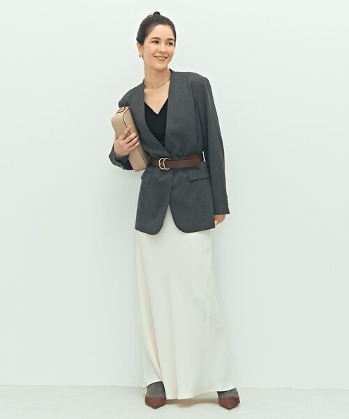 NOLLEY’S Sophi（ノーリーズソフィ）の「【WEB STAFF守屋☆別注】《セットアップ対応》ウォッシャブルソフトシャンブレーノーカラージャケット（ノーカラージャケット・レディース・カーキ/チャコールグレー・38/36/34）」の8枚目の写真