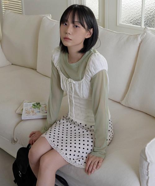 UNE MANSION（ユヌマンション）の「【ドットのサイズが選べる】ラブリードットパターンサイドジップアップミディAラインレーススカート（スカート・レディース・ホワイト系その他2/ブラック系その他/ブラック系その他2/ホワイト系その他・LARGE/MEDIUM/SMALL）」の9枚目の写真
