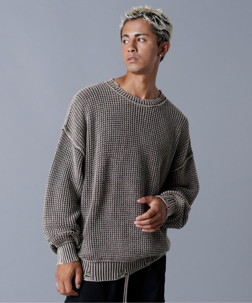 DANKE SCHON(ダンケシェーン)の「DankeSchon/ダンケシェーン/PIGMENT CHEMICAL AZE CREWNECK(ニット/セーター・メンズ・ブラック/ブラウン・M/L)」の3枚目の写真