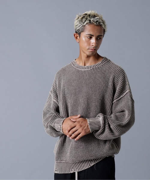 DANKE SCHON(ダンケシェーン)の「DankeSchon/ダンケシェーン/PIGMENT CHEMICAL AZE CREWNECK(ニット/セーター・メンズ・ブラック/ブラウン・M/L)」の6枚目の写真