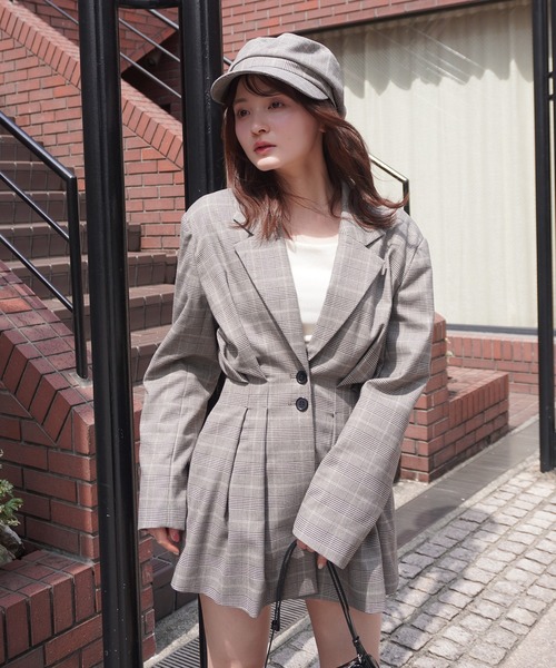 ウエストタックグレンチェックジャケット（テーラードジャケット