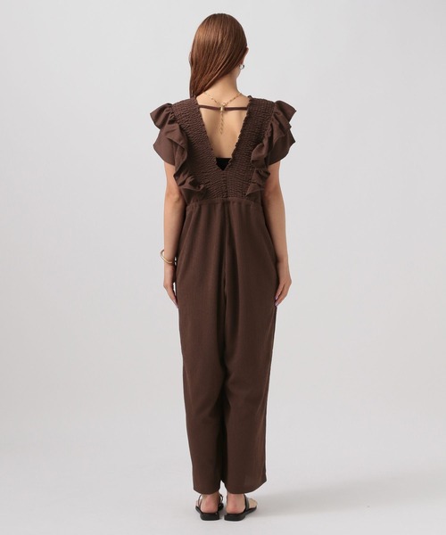 BAYFLOW（ベイフロー）の「[さらっとした楊柳素材]Vネックフリルサロペット（サロペット/オーバーオール・レディース・ブラック/ダークブラウン・FREE）」の12枚目の写真
