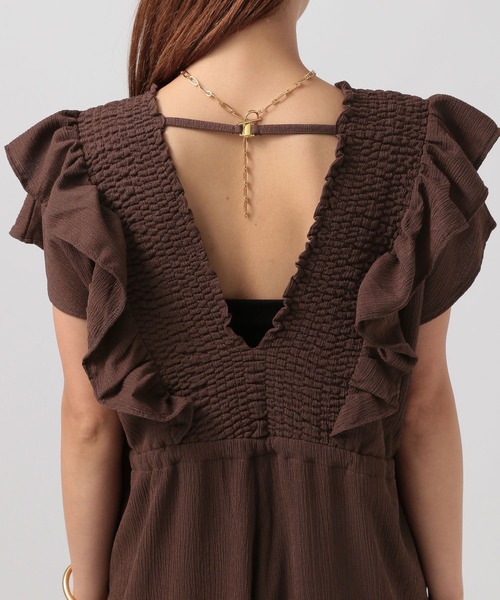 BAYFLOW（ベイフロー）の「[さらっとした楊柳素材]Vネックフリルサロペット（サロペット/オーバーオール・レディース・ブラック/ダークブラウン・FREE）」の15枚目の写真