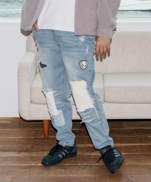No Rain No Rainbow(ノーレインノーレインボー)の「mp14084-patched denim pants デニムパンツ(NR25W-06)(デニムパンツ・メンズ・ブラック系その他/ライトインディゴブルー・S/M/L/XL)」の3枚目の写真