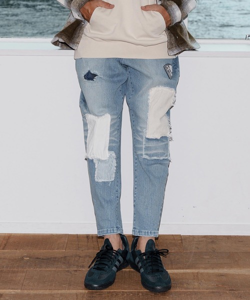 No Rain No Rainbow(ノーレインノーレインボー)の「mp14084-patched denim pants デニムパンツ(NR25W-06)(デニムパンツ・メンズ・ブラック系その他/ライトインディゴブルー・S/M/L/XL)」の5枚目の写真