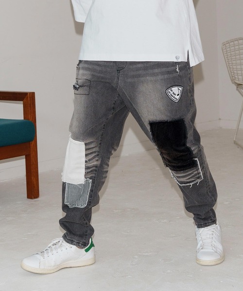 No Rain No Rainbow(ノーレインノーレインボー)の「mp14084-patched denim pants デニムパンツ(NR25W-06)(デニムパンツ・メンズ・ブラック系その他/ライトインディゴブルー・S/M/L/XL)」の12枚目の写真