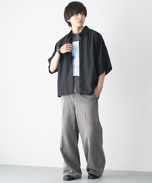 MinoriTY(マイノリティ)の「【MinoriTY】ソフトタッチ×厚手仕立て 水彩抽象画プリントTシャツ メンズ 夏服(Tシャツ/カットソー・メンズ・スミクロ/オフホワイト・S/L/M)」の8枚目の写真