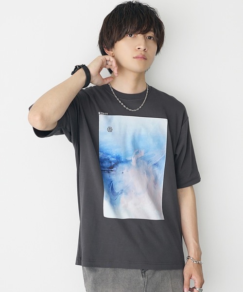 MinoriTY(マイノリティ)の「【MinoriTY】ソフトタッチ×厚手仕立て 水彩抽象画プリントTシャツ メンズ 夏服(Tシャツ/カットソー・メンズ・スミクロ/オフホワイト・S/L/M)」の6枚目の写真