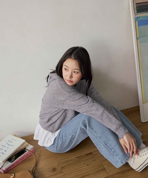 CHAN ME(チャンミ)の「ニットフードカーディガン(カーディガン/ボレロ・レディース・グレー/オートミール/ブラック・MEDIUM/X-LARGE/LARGE)」の16枚目の写真
