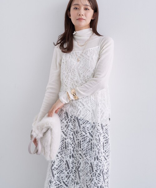INDIVI（インディヴィ）の「【レイヤード◎】レースキャミドレス（ワンピース・レディース・ダークグレー/ホワイト・38/13/05）」の2枚目の写真