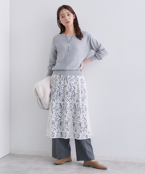INDIVI（インディヴィ）の「【レイヤード◎】レースキャミドレス（ワンピース・レディース・ダークグレー/ホワイト・38/13/05）」の16枚目の写真