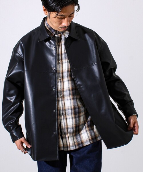 セール】【本革見え/3サイズ展開】UNISEX レザーシャウター フェイク