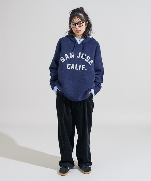 FREAK'S STORE（フリークスストア）の「ジャガード ビッグロゴ ニットパーカー（ニット/セーター・レディース・ベージュ/ネイビー/ライトグレー・ﾌﾘ-）」の5枚目の写真