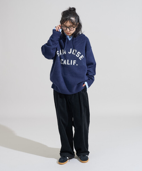 FREAK'S STORE（フリークスストア）の「ジャガード ビッグロゴ ニットパーカー（ニット/セーター・レディース・ベージュ/ネイビー/ライトグレー・ﾌﾘ-）」の6枚目の写真