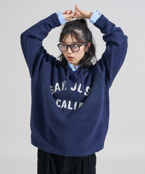 FREAK'S STORE（フリークスストア）の「ジャガード ビッグロゴ ニットパーカー（ニット/セーター・レディース・ベージュ/ネイビー/ライトグレー・ﾌﾘ-）」の7枚目の写真