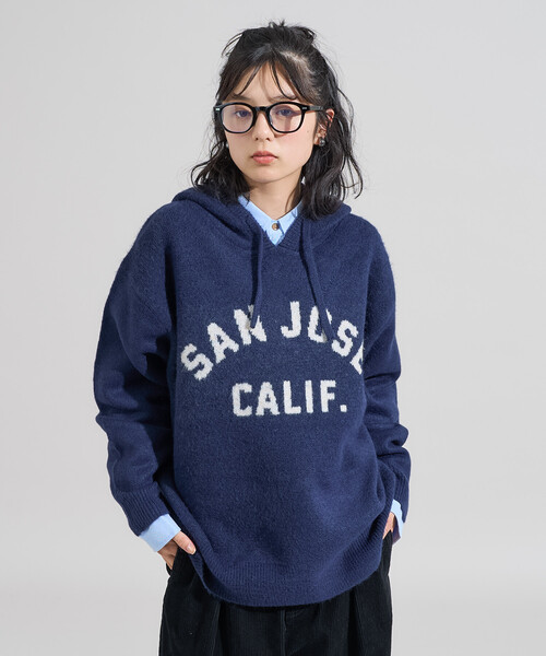 FREAK'S STORE（フリークスストア）の「ジャガード ビッグロゴ ニットパーカー（ニット/セーター・レディース・ベージュ/ネイビー/ライトグレー・ﾌﾘ-）」の12枚目の写真
