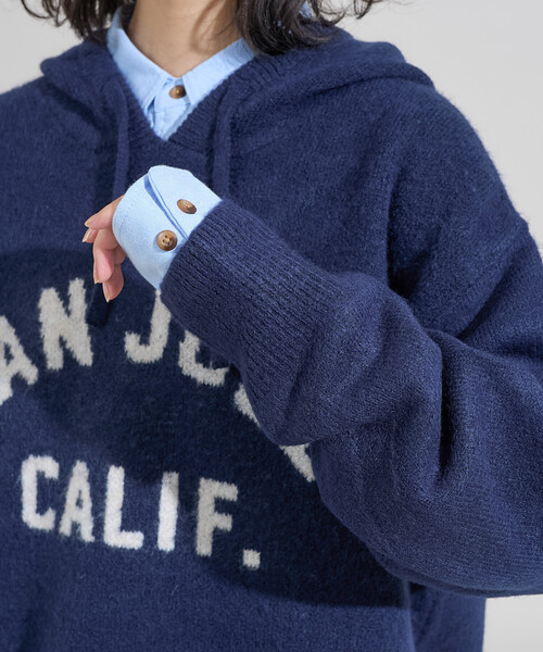 FREAK'S STORE（フリークスストア）の「ジャガード ビッグロゴ ニットパーカー（ニット/セーター・レディース・ベージュ/ネイビー/ライトグレー・ﾌﾘ-）」の19枚目の写真
