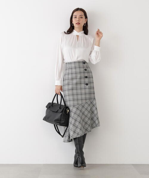 セール】◇グレンチェックアシンメトリーラッフルスカート（スカート