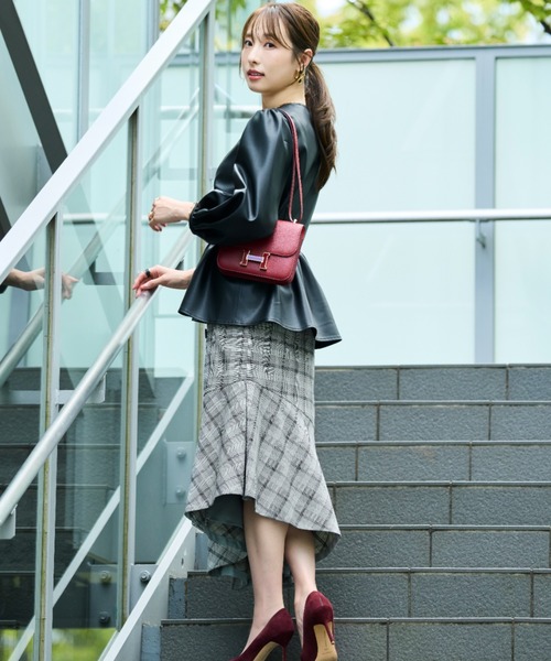 セール】◇グレンチェックアシンメトリーラッフルスカート（スカート