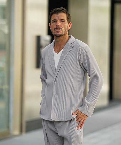 セール】プリーツテーラードジャケット メンズ 黒 ブラック カーキ