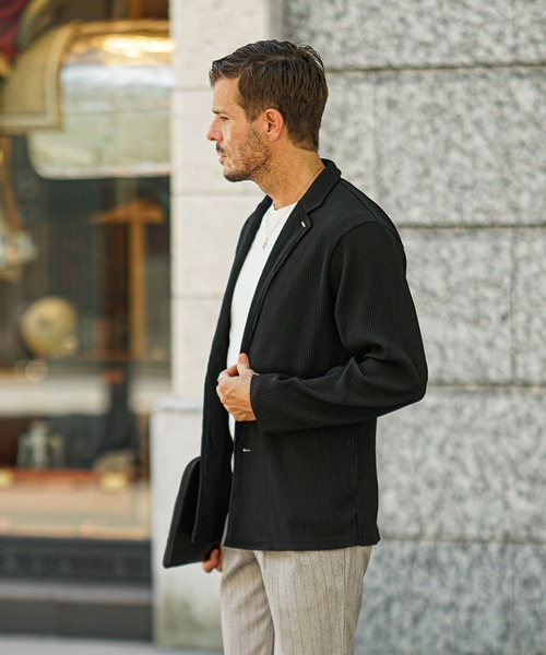 セール】プリーツテーラードジャケット メンズ 黒 ブラック カーキ