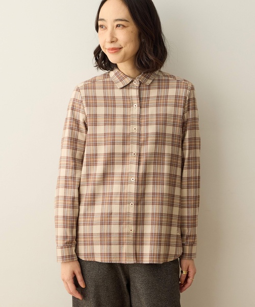 セール】バックギャザーチェックシャツ【オーガニックコットンブレンド