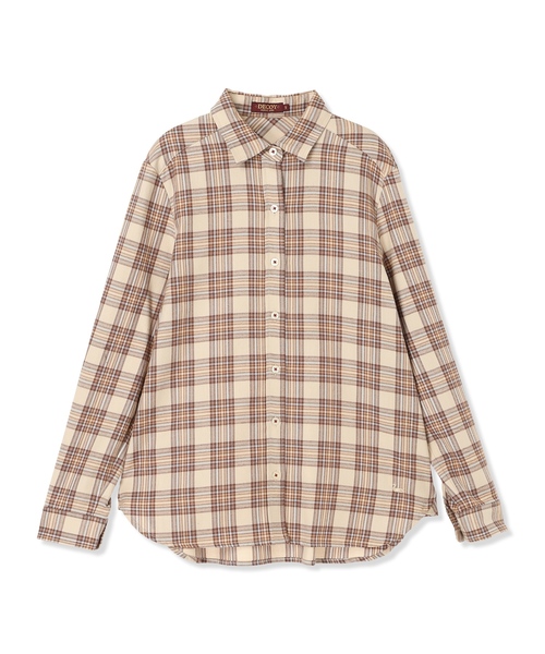 DECOY SINCE 1981（デコイシンスイチキュウハチイチ）の「バックギャザーチェックシャツ【オーガニックコットンブレンド・大きいサイズあり】（シャツ/ブラウス・レディース・ベージュ/ネイビー/レッド・13号/9号/11号/15号/17号）」の4枚目の写真
