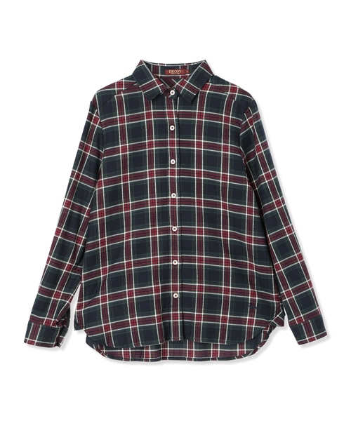 DECOY SINCE 1981（デコイシンスイチキュウハチイチ）の「バックギャザーチェックシャツ【オーガニックコットンブレンド・大きいサイズあり】（シャツ/ブラウス・レディース・ベージュ/ネイビー/レッド・13号/9号/11号/15号/17号）」の5枚目の写真