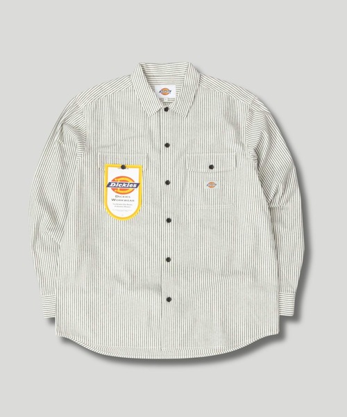85-86FW ヒッコリーシャツ セール】Dickies ヒッコリーストライプ ワークシャツ フラップポケット