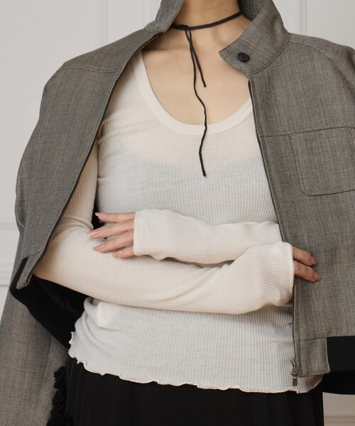 HAKUJI(ハクジ)の「HAKUJI/ハクジ Wool rib L/S プルオーバー H232547(Tシャツ/カットソー・レディース・カーキ/ホワイト・FREE)」の3枚目の写真